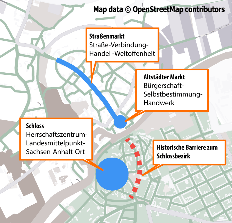 Es gibt mehr als EIN kulturelles Zentrum in Bernburg: Einige Assoziationen zu historischen Bernburger Stadträumen (Map data © OpenStreetMap contributors)