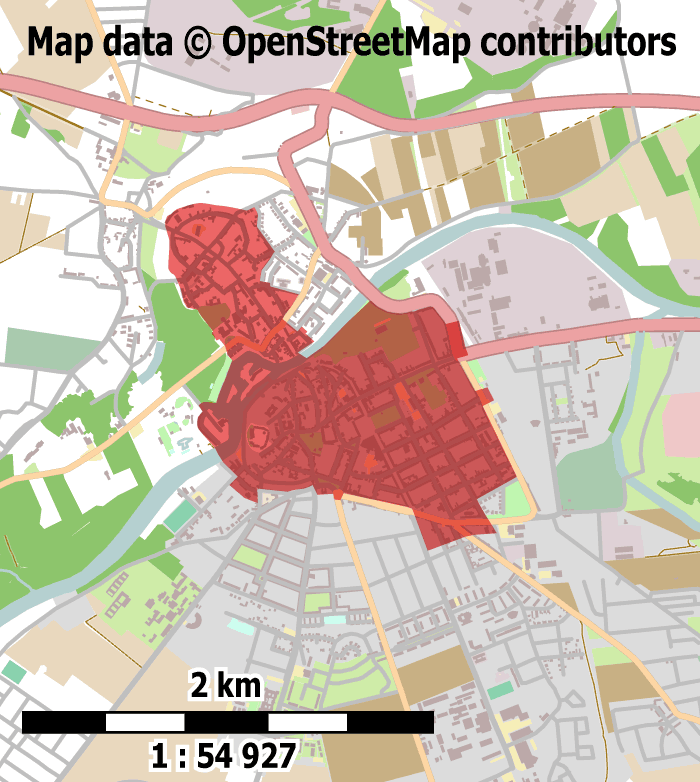 Der Geltungsbereich des ISEK-Entwurfs richtet sich nicht an Lebensräumen, sondern an dem Gebiet der Gesamtmaßnahme des städtebaulichen Denkmalschutzes aus. (Keine Haftung für die Richtigkeit der Kartendarstellung! Map data © OpenStreetMap contributors.