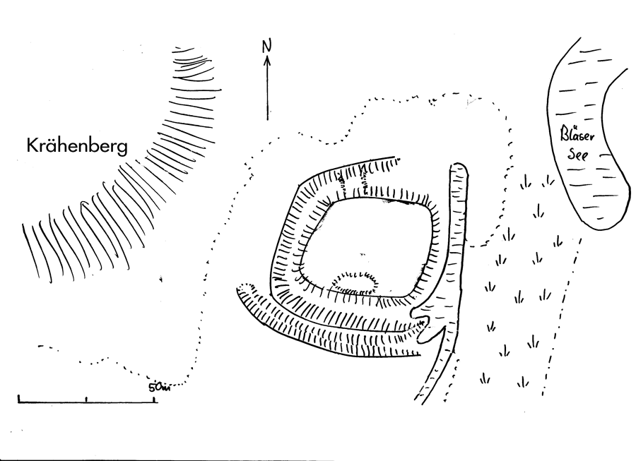 Lageskizze der ehemaligen Wasserburg am "Bleeser See".